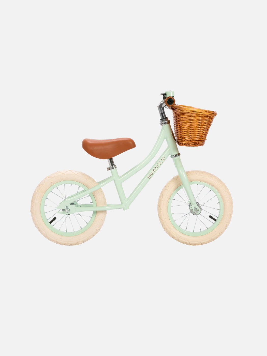 Banwood Balance Bike in Mint with a basket