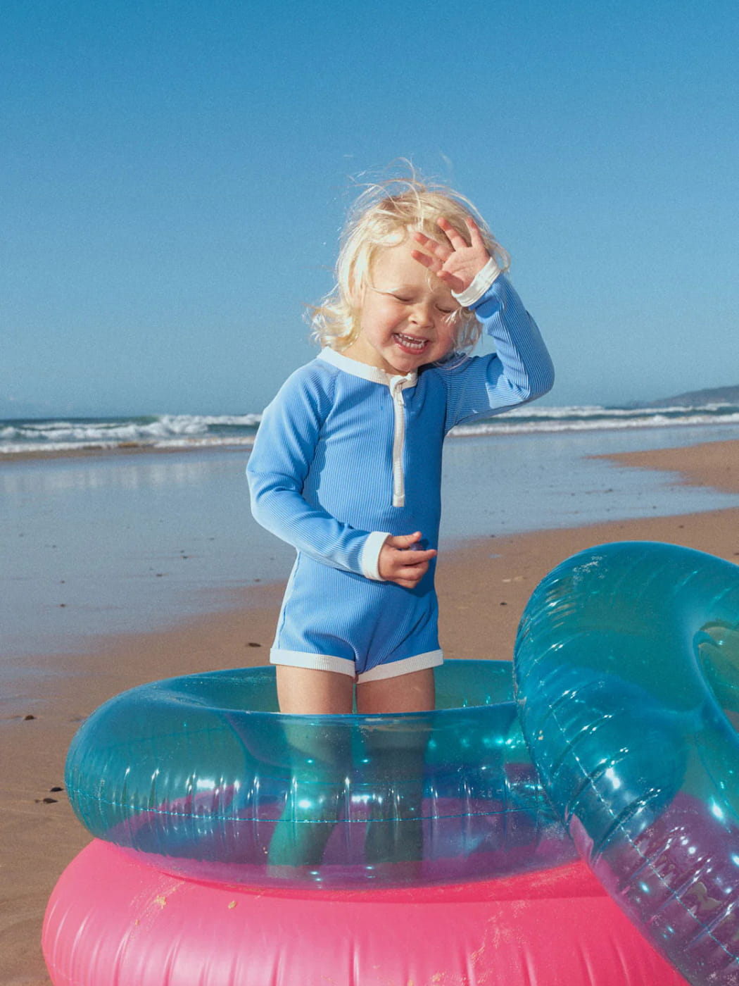 Rib Rashie Onesie - Sky Blue