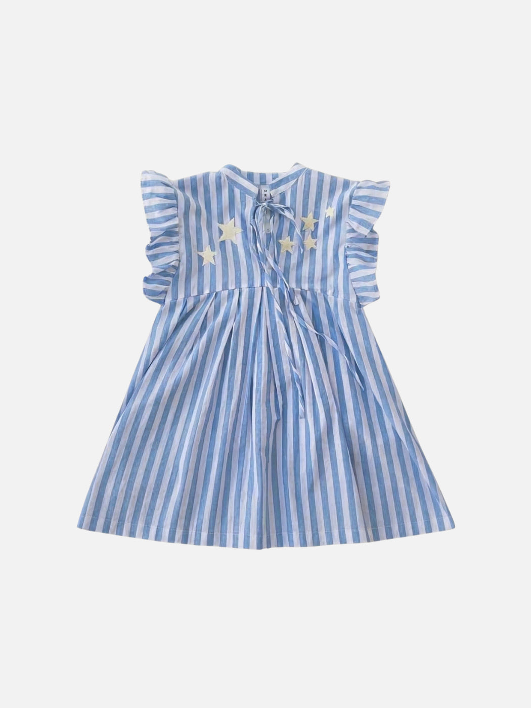 Blue and white striped dress with star patterns on a white background