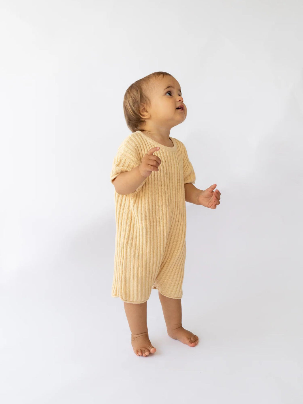 Short Sleeve Essential Ribbed Knit Romper - Butter