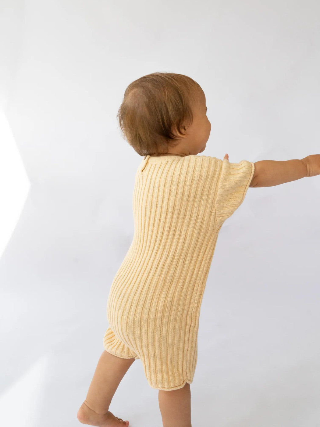 Short Sleeve Essential Ribbed Knit Romper - Butter