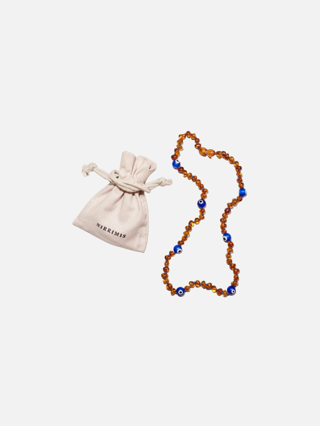 Amber + Glass Bead Necklace - Evil Eye