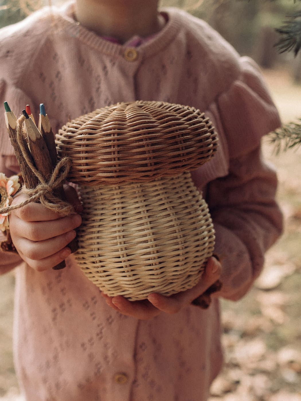 Porcini Basket with Twig Pencils