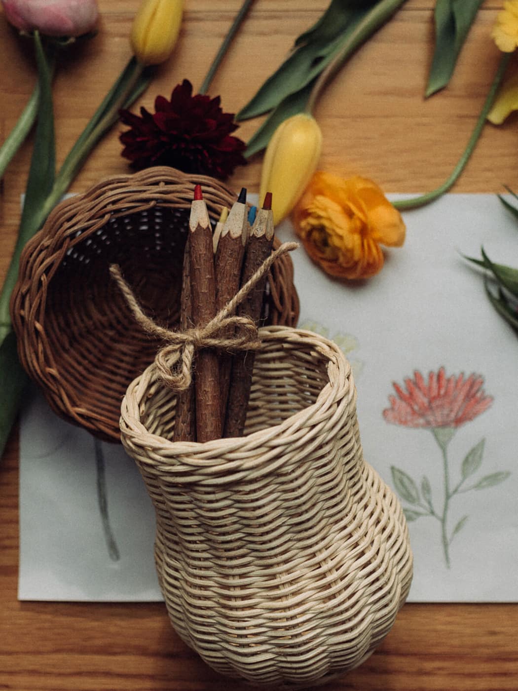 Porcini Basket with Twig Pencils