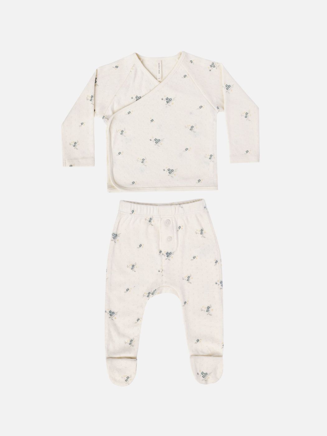Pointelle Wrap Top + Footed Pant Set - Ditsy Ocean