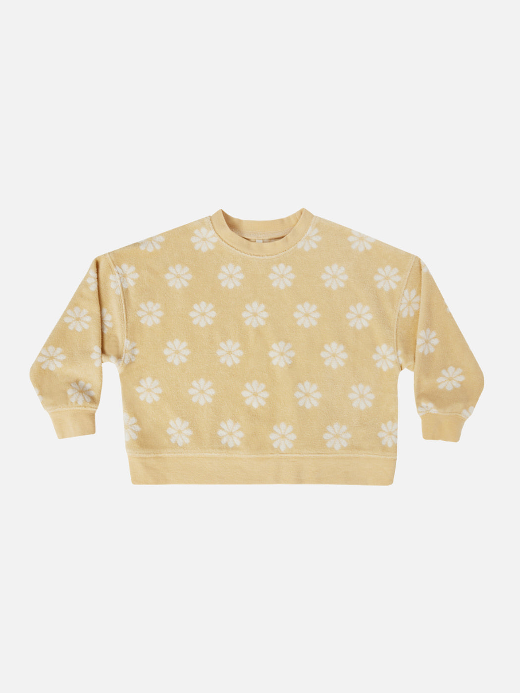 daisy jumper with yellow background and white flowers