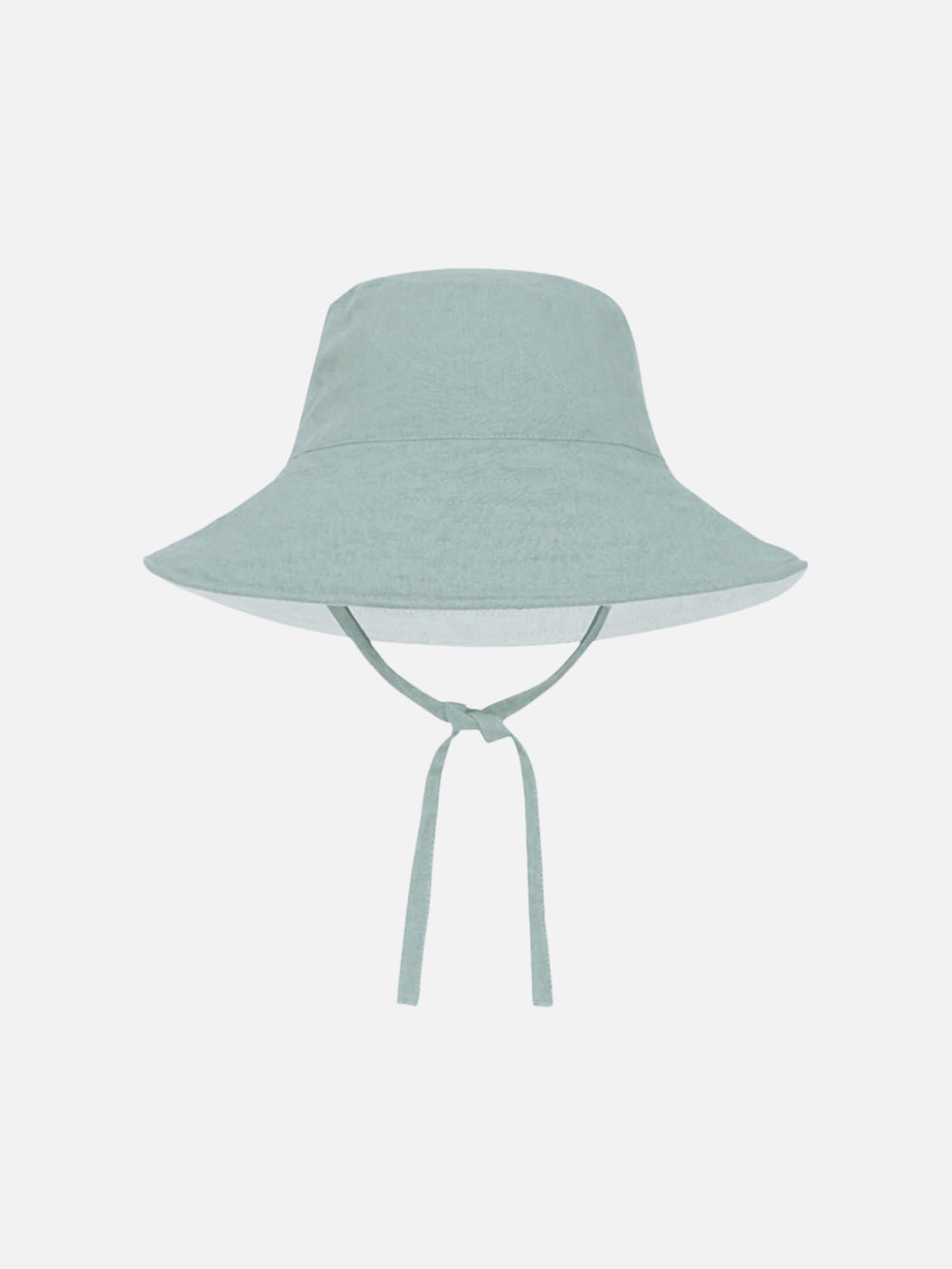 Summer and Storm blue linen sunhat with a wire rim and ties under the chin