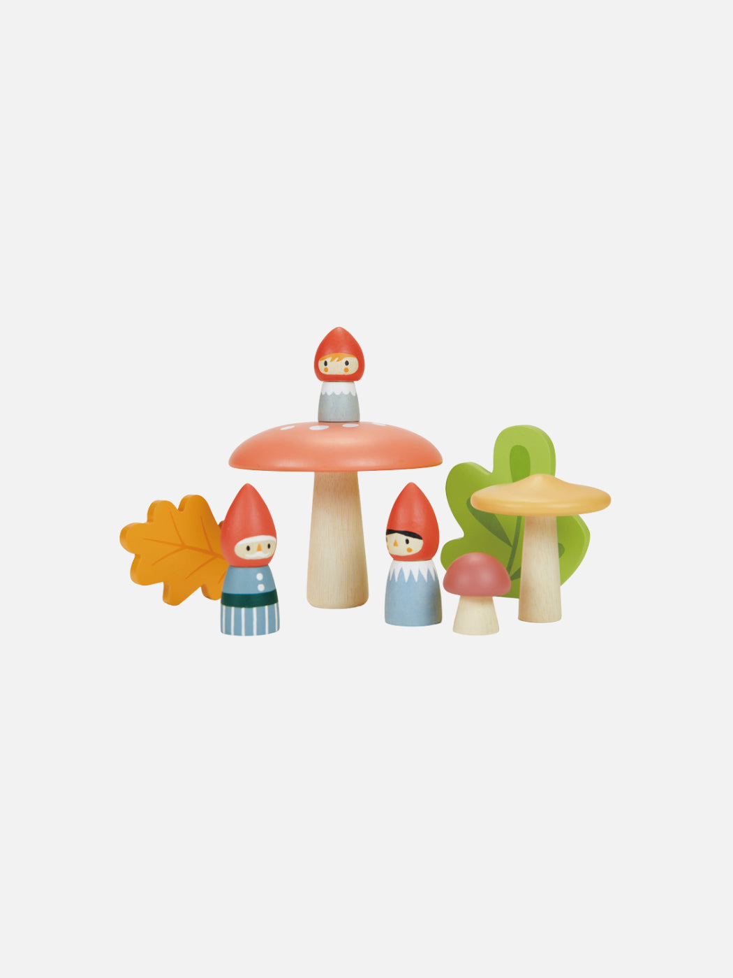 woodland gnome toy family with mushrooms