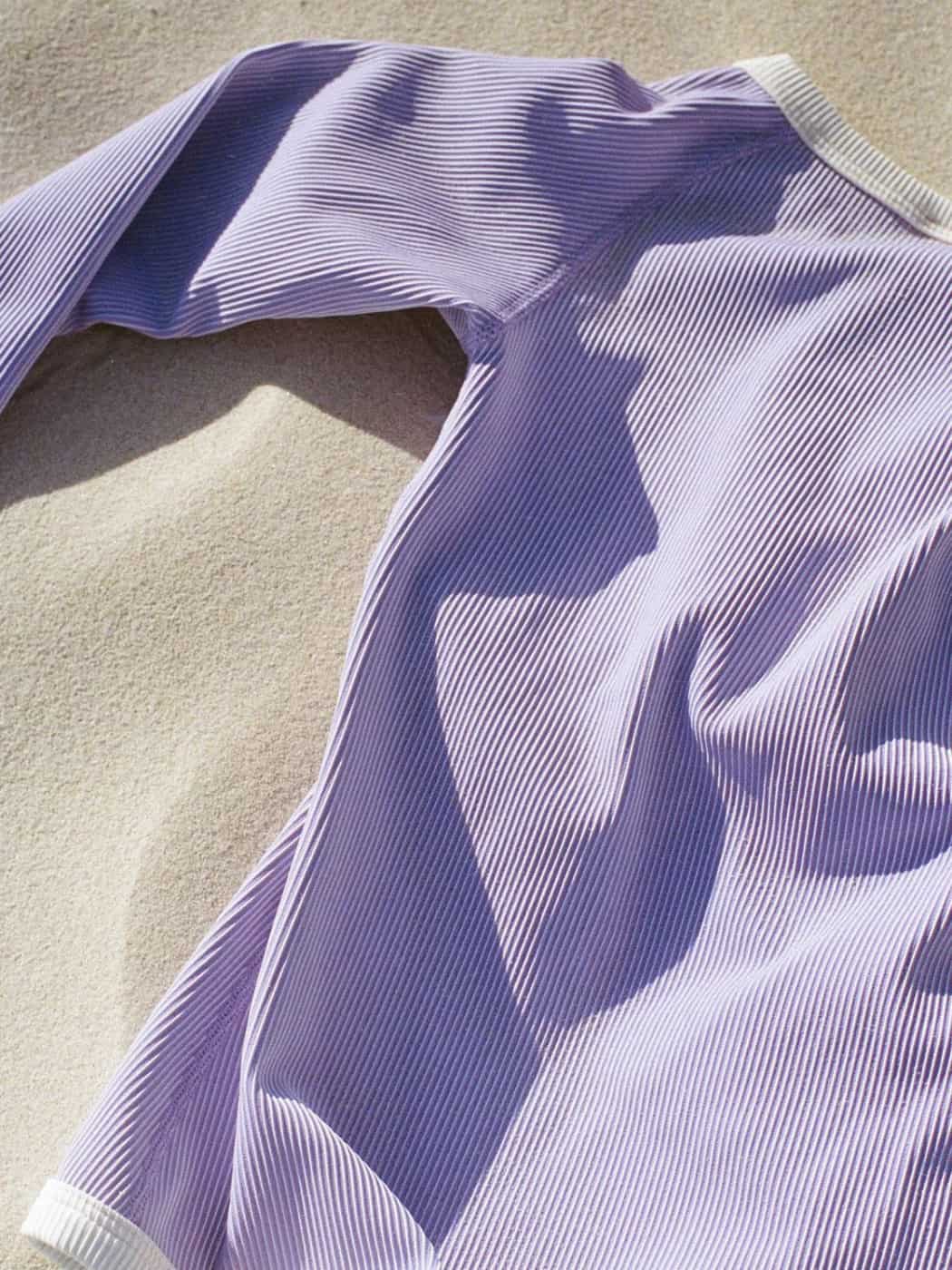 Rib Rashie Onesie - Grape Mini Stripe