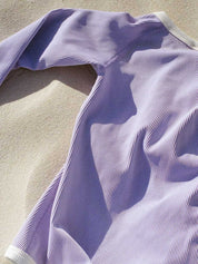Rib Rashie Onesie - Grape Mini Stripe