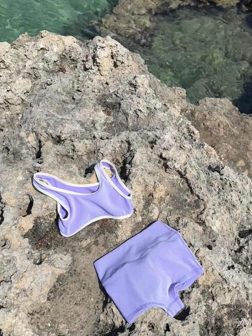 Rib Scoop Bikini Top - Grape Mini Stripe