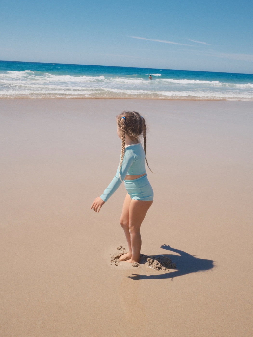 Rib Crop Rashie - Aqua