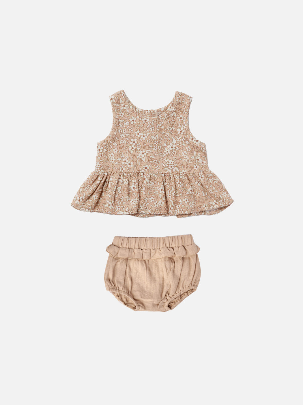 Sleeveless Peplum Set - Apricot Floral